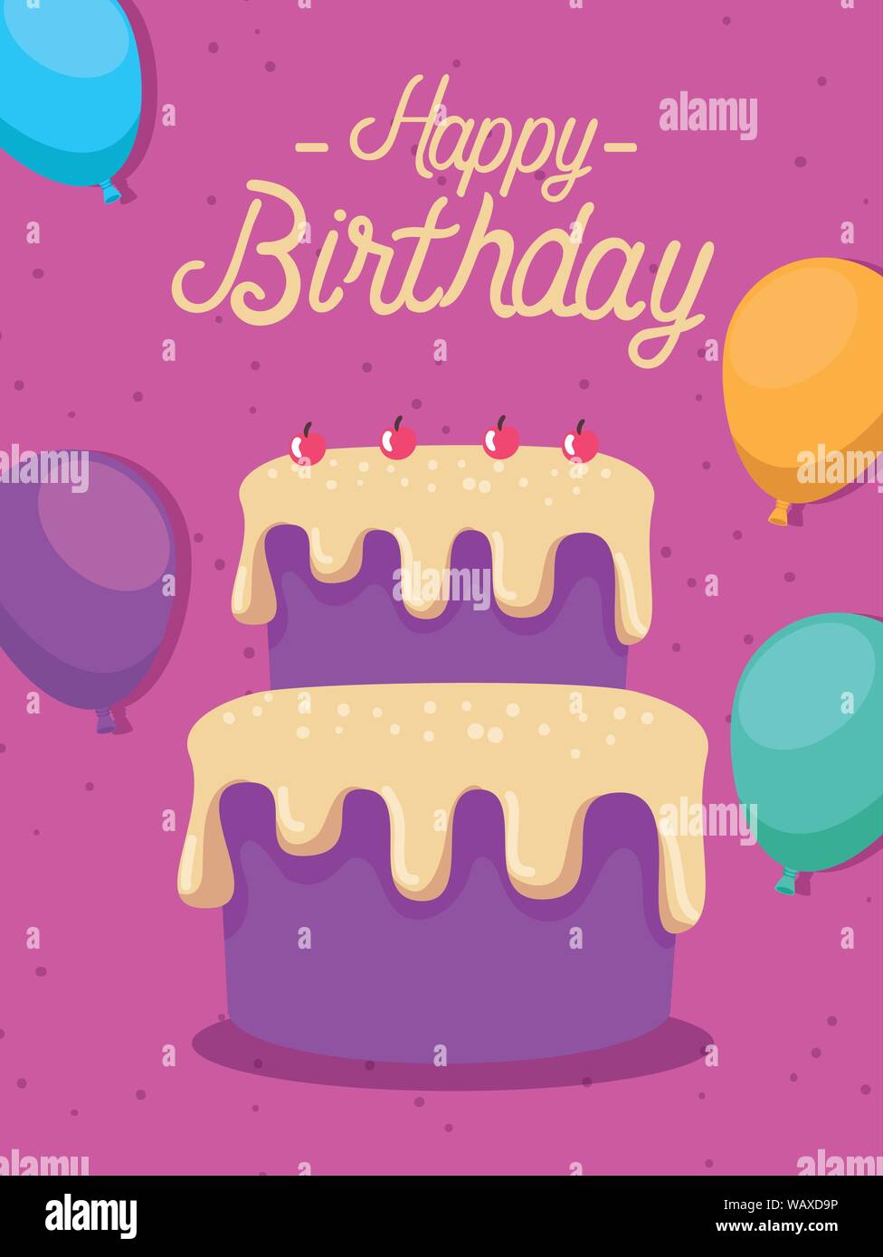sweet cake with cherrys and balloons decoration Stock Vector Image ...