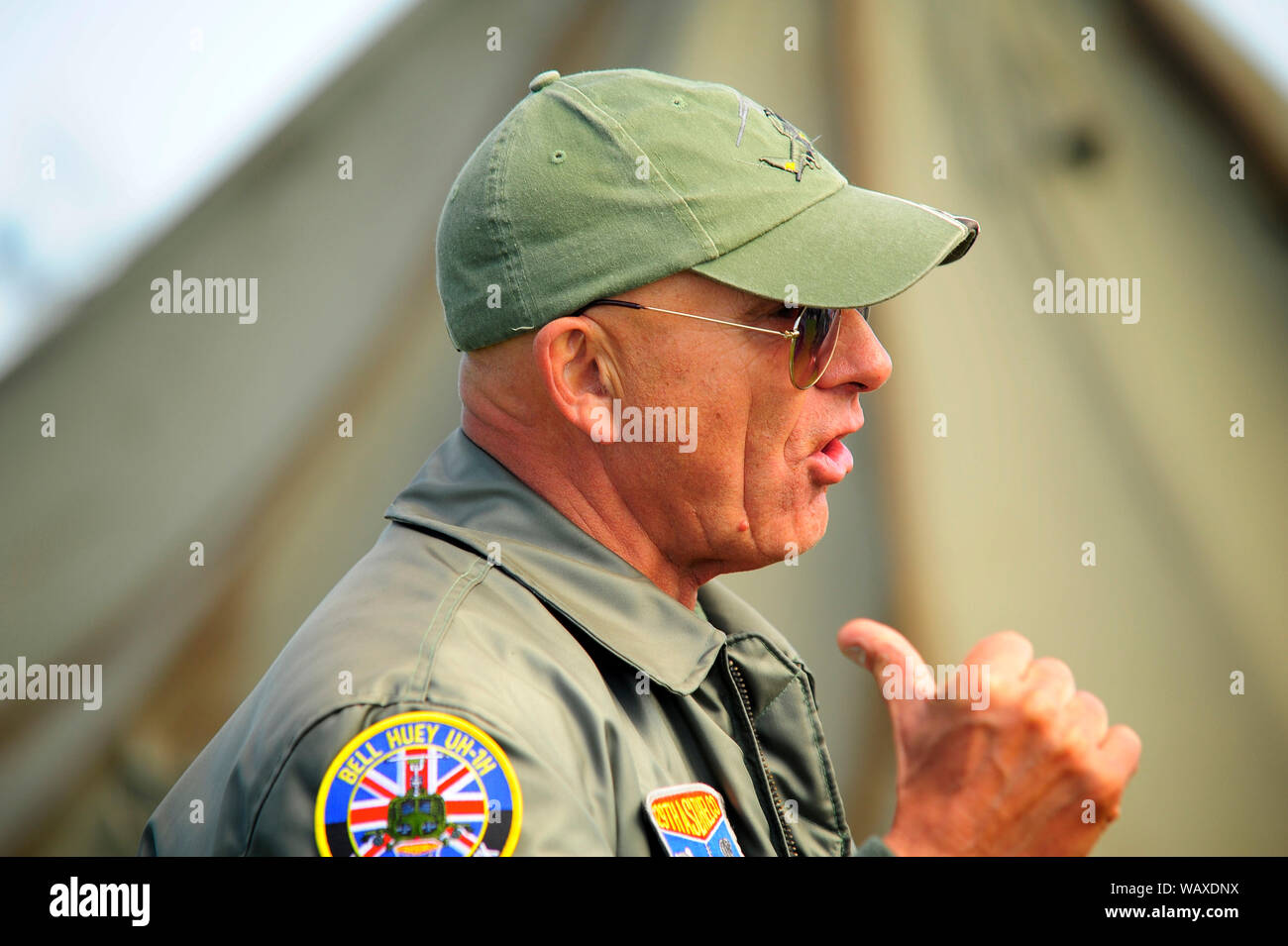 1940s wartime festival weekend at Lytham,Lancashire,UK. Member of the Bell Huey uh-1h crew Stock Photo