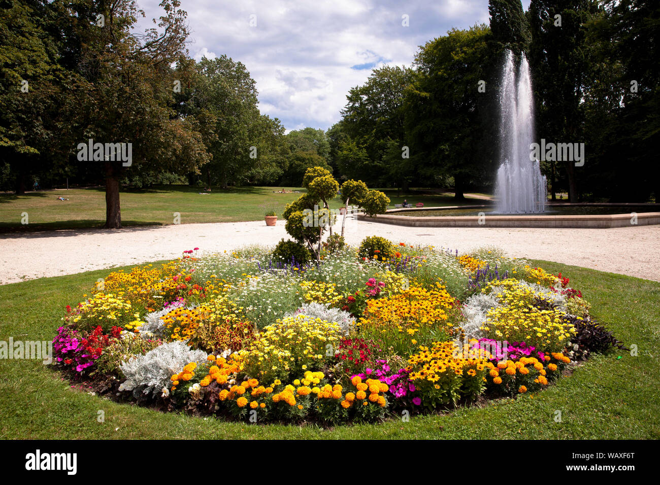 fountain at the spa gardens, Aachen, North Rhine-Westphalia, Germany.  Fontaene im Kurpark, Aachen, Nordrhein-Westfalen, Deutschland. Stock Photo