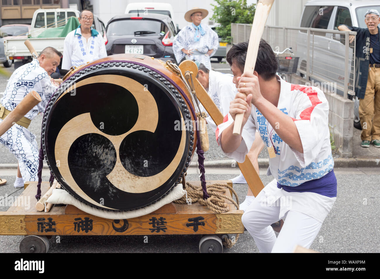 Chiba, Japan, 08/22/2019 , Drummers of the traditional japanese drum