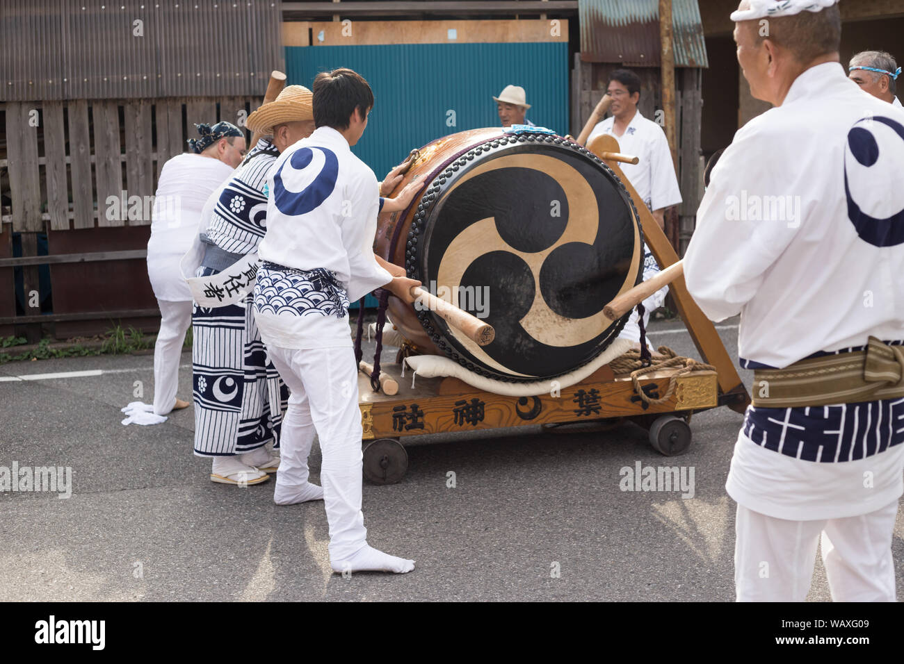 Chiba, Japan, 08/22/2019 , Drummers of the traditional japanese drum