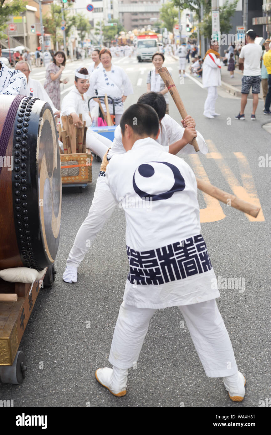 Chiba, Japan, 08/22/2019 , Drummers of the traditional japanese drum