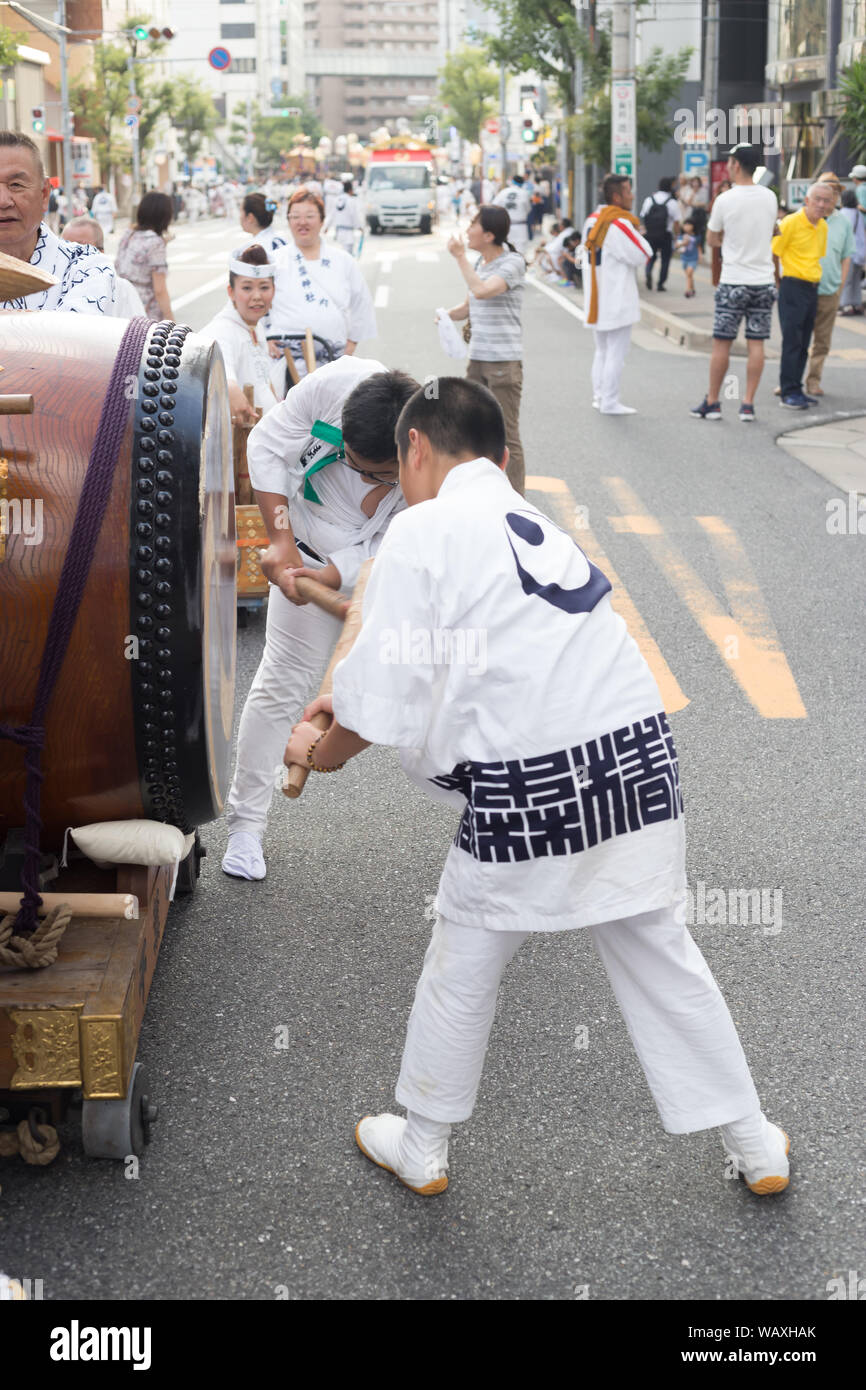 Chiba, Japan, 08/22/2019 , Drummers of the traditional japanese drum