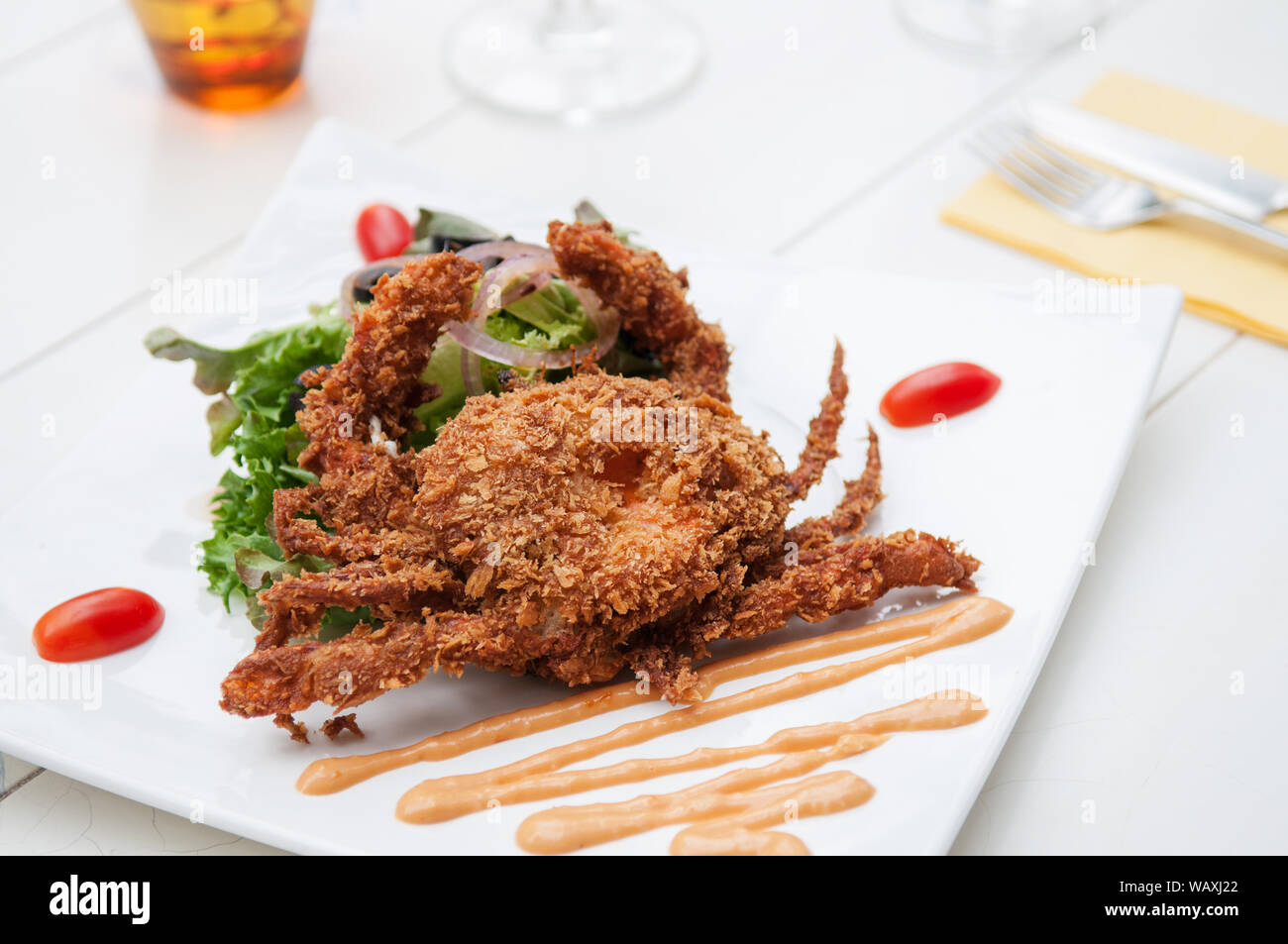 Deep Fried Soft Shell Crab with green salad Stock Photo Alamy