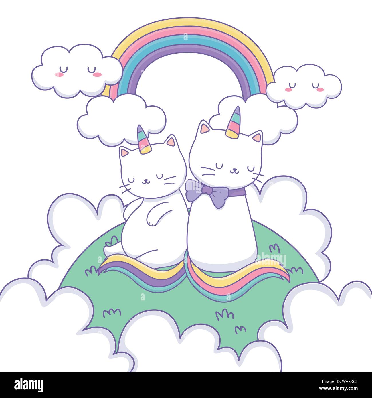 Unicorn cats cartoons design, Magic fantasy fairytale childhood and