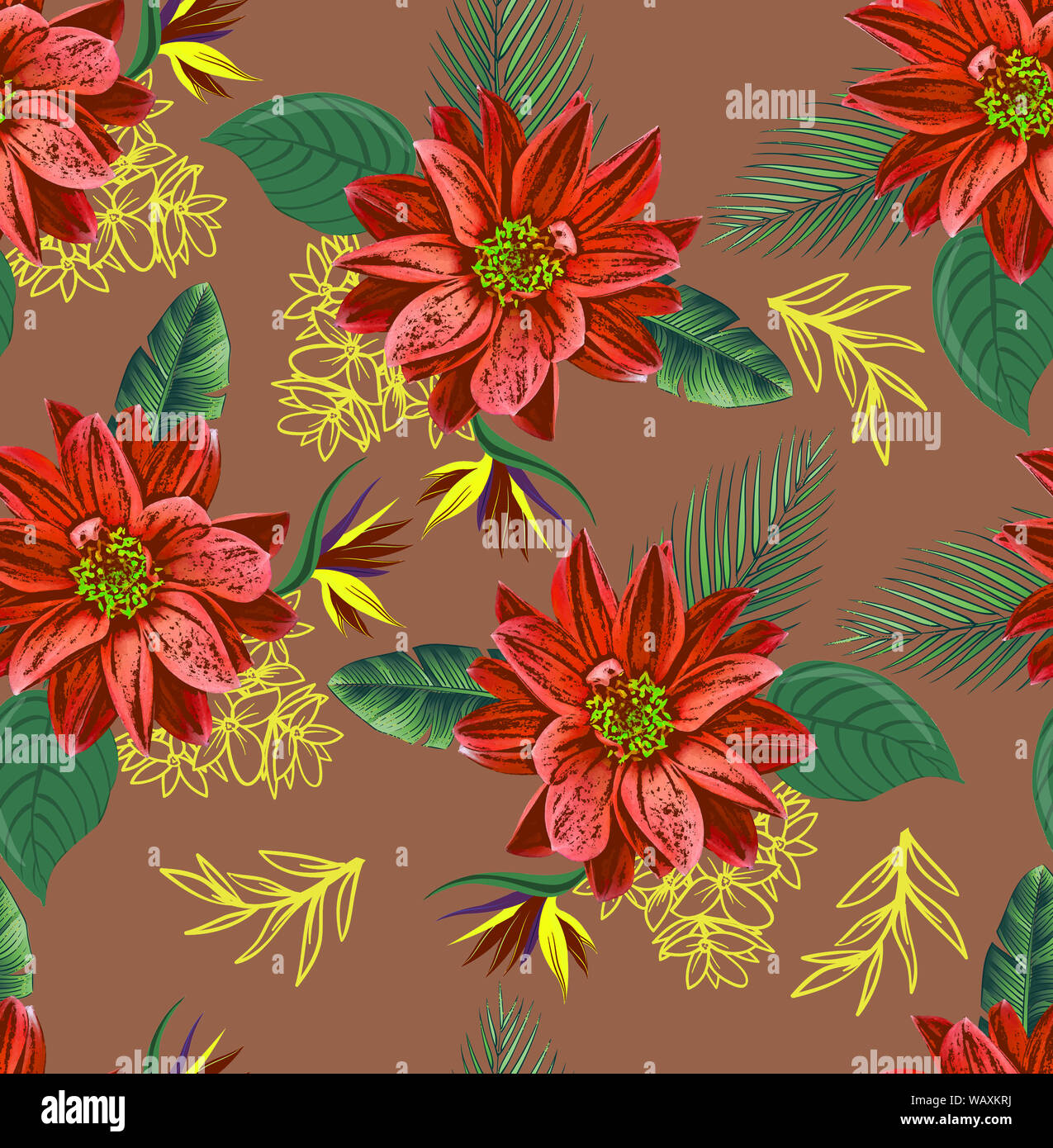 beautiful flower and branches seamless pattern design Stock Photo - Alamy