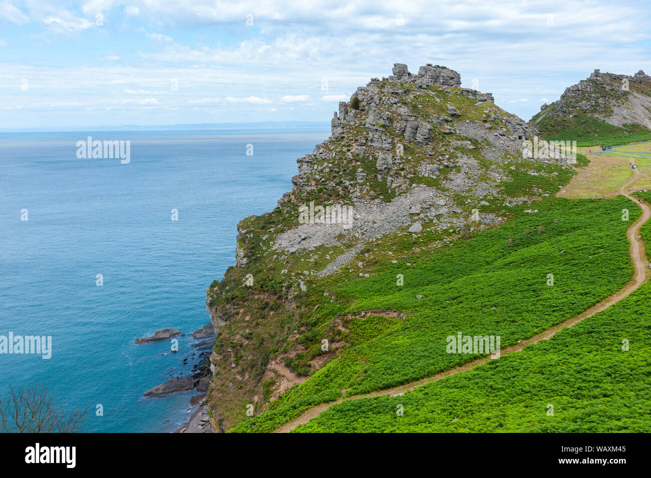 The Valley of Rocks is a dry valley that runs parallel to the coast in north Devon, England Stock Photo