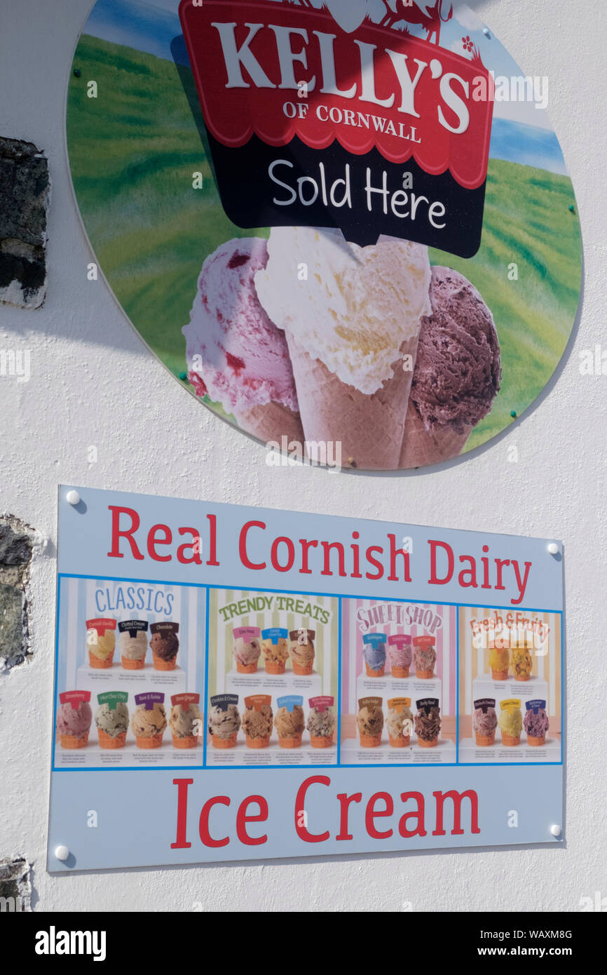 Kellys Ice Cream sign in Lizard Village cornwall Stock Photo Alamy
