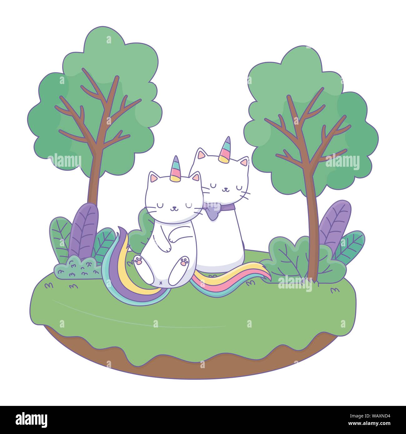 Unicorn cats cartoons design, Magic fantasy fairytale childhood and