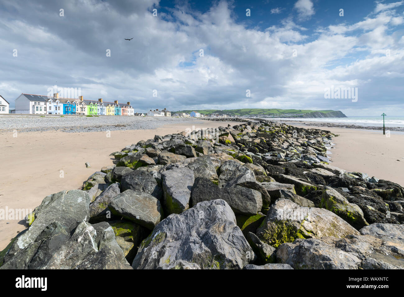 Borth beach on the Ceredigion coastal region of mid Wales Stock Photo