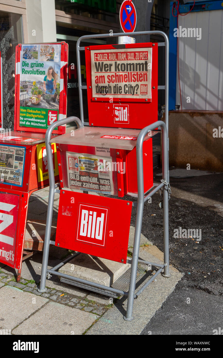 A Bild newspaper vending machine (honesty box type) in Munich, Bavaria, Germany. Stock Photo