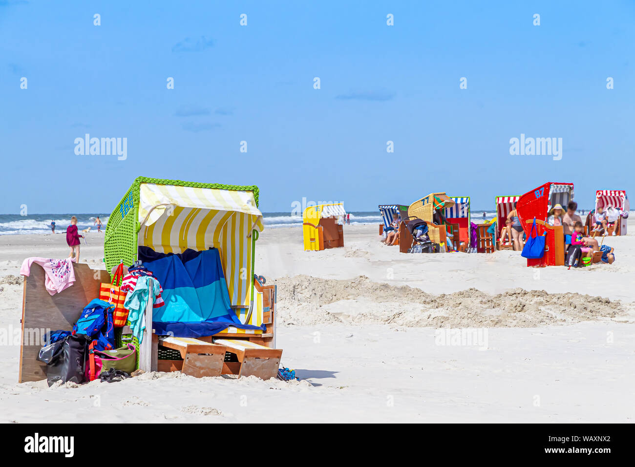 Beach Chairs On Sueddorf, Island Amrum Stock Photo