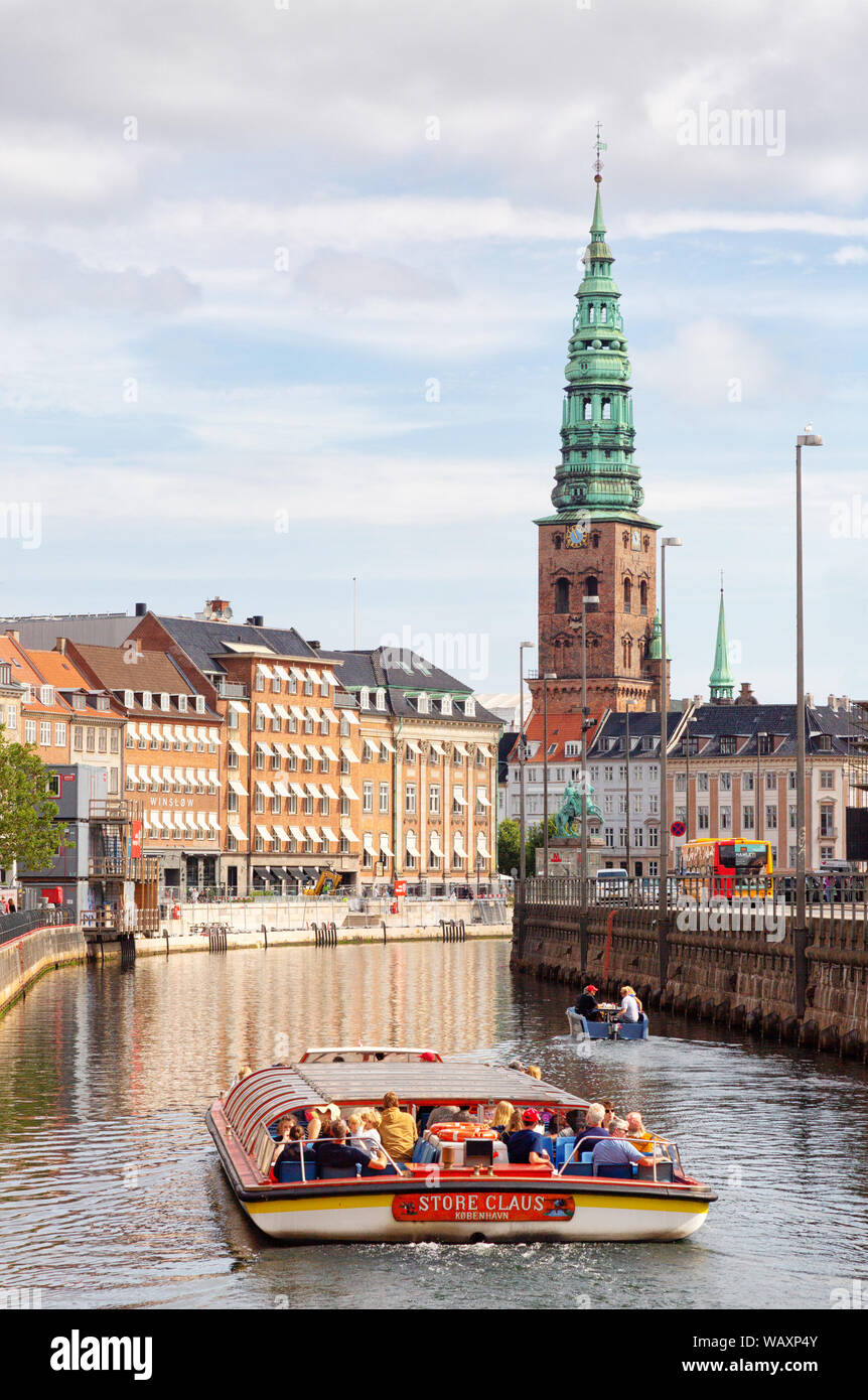 Copenhagen travel; tourists on a canal boat trip, Copenhagen, Denmark, Scandinavia Europe Stock Photo