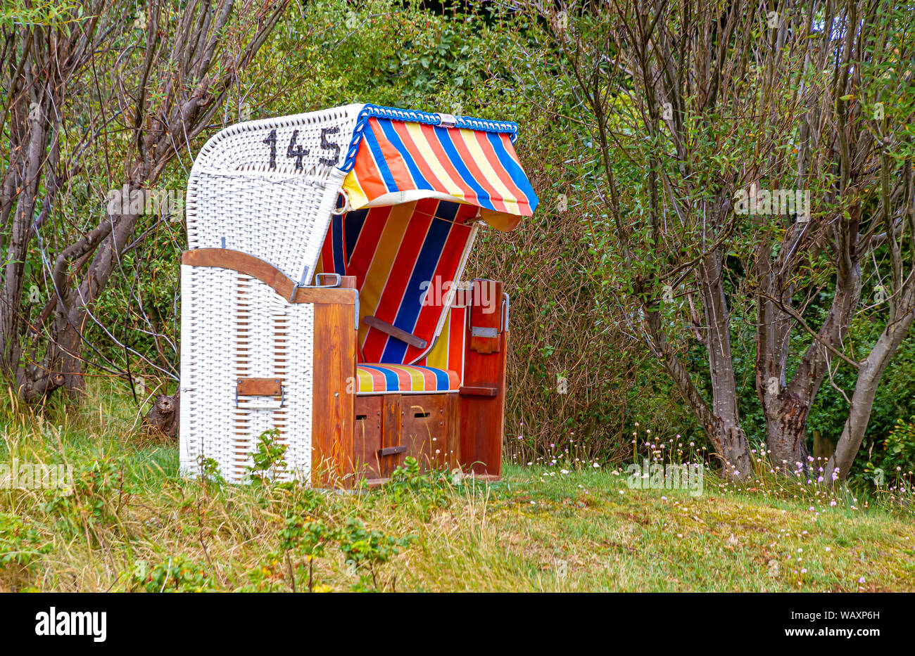 Colorful Beach Chair In The Garden Stock Photo