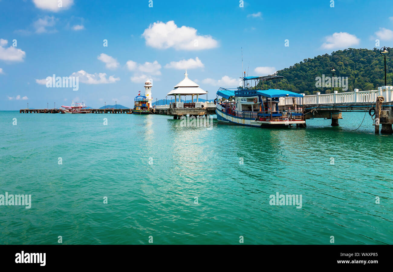 Lighthouse on a Bang Bao pier on Koh Chang Island in Thailand Stock Photo