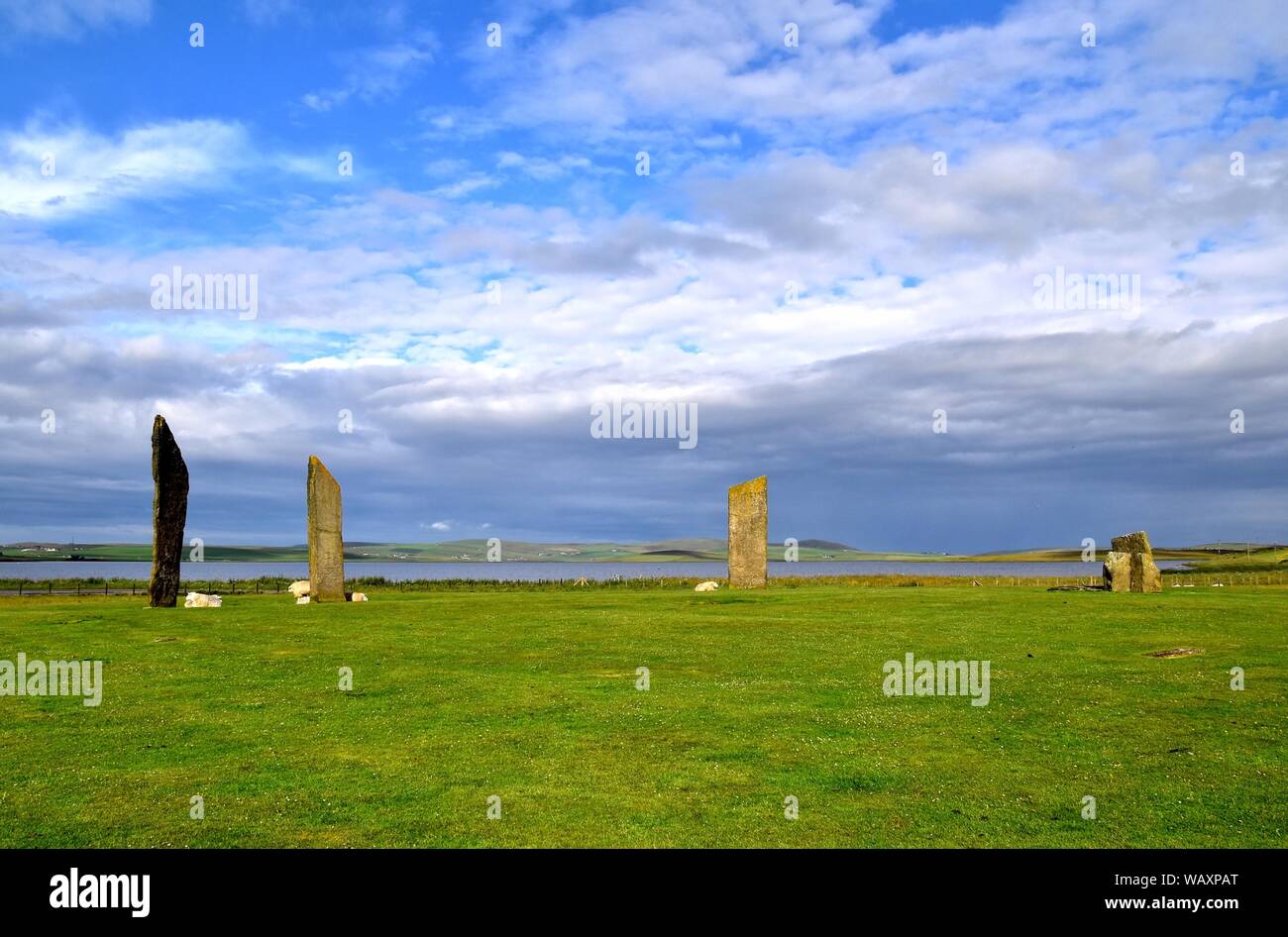 The Neolithic standing Stones Of Stenness Stock Photo