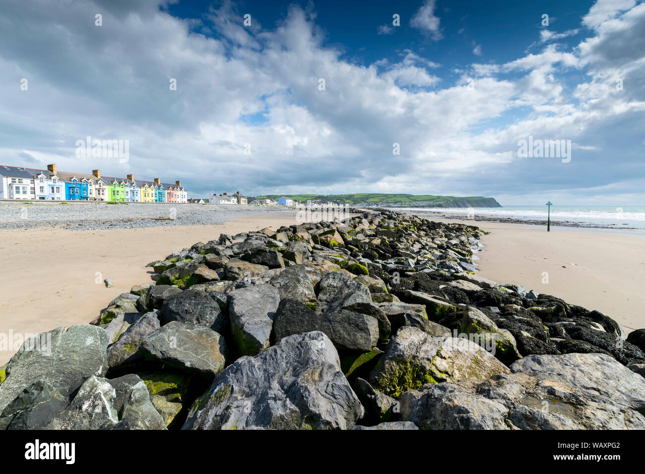 Borth beach on the Ceredigion coastal region of mid Wales Stock Photo