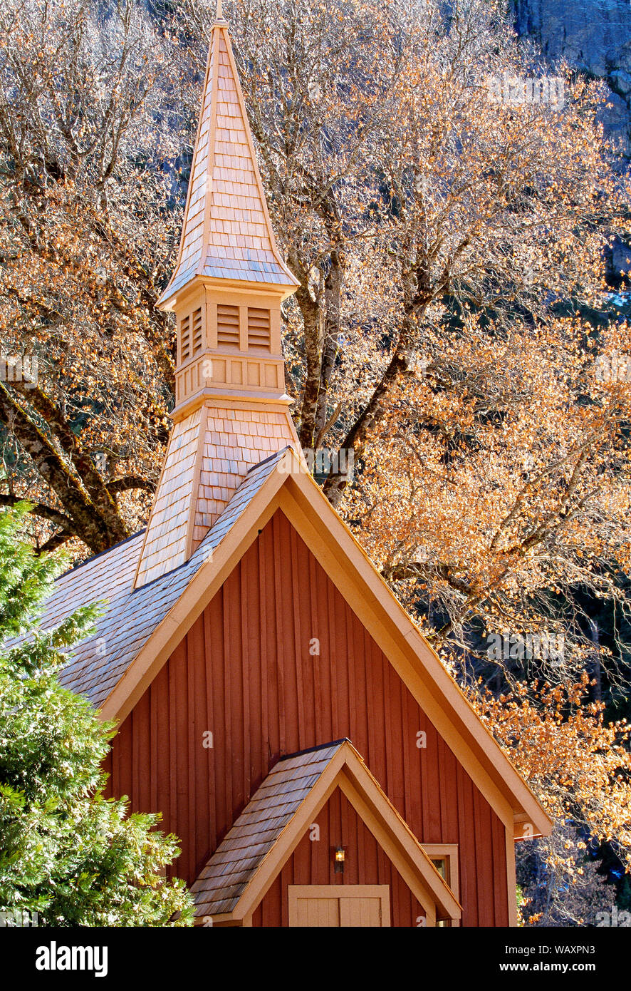 USA. California. Yosemite National Park. Yosemite Valley Chapel. Stock Photo