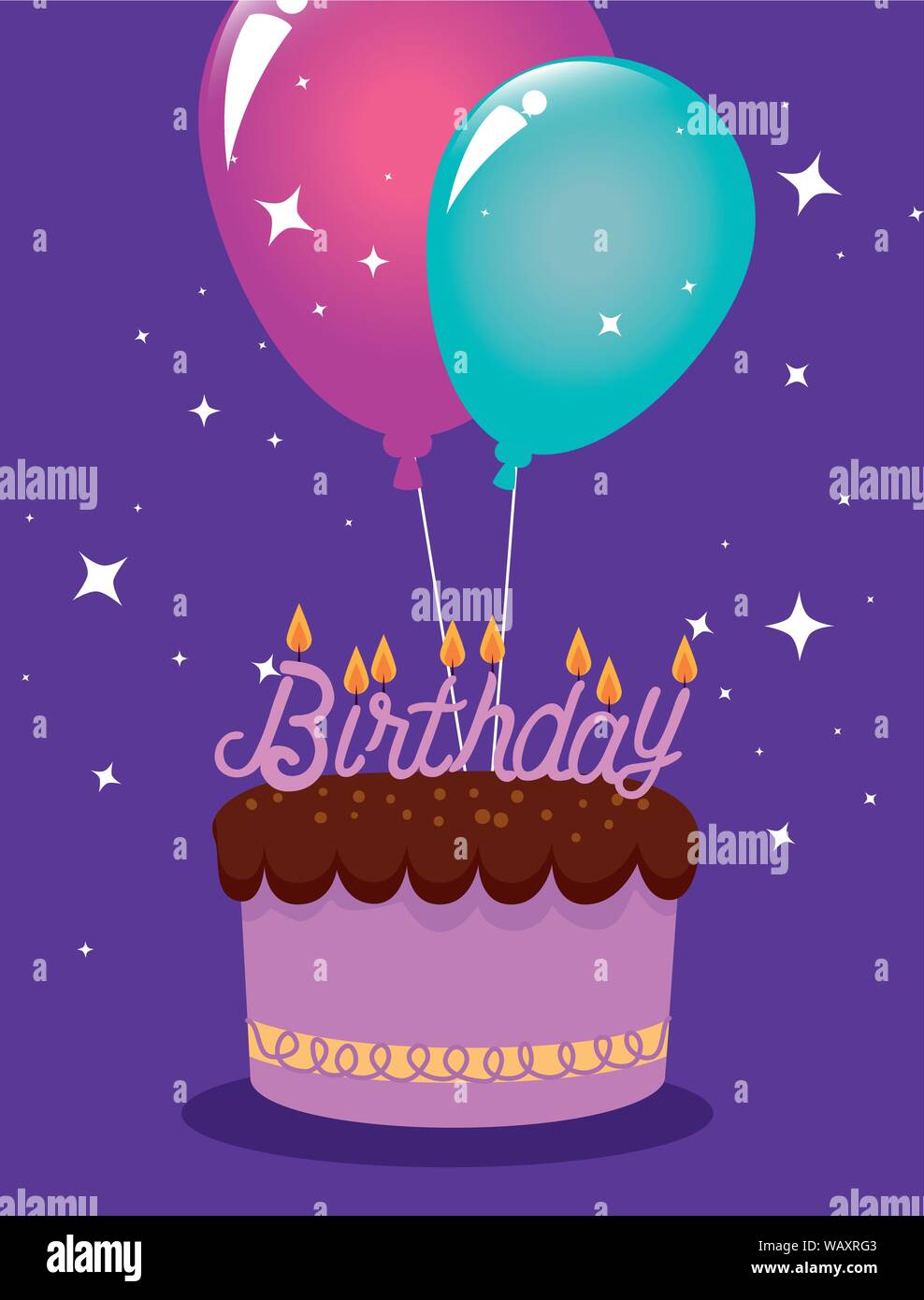 sweet cake with candles and balloons decoration Stock Vector Image ...