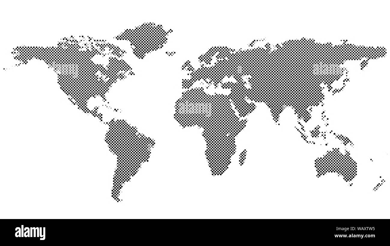 Halftone world map background - vector dot pattern illustration Stock ...