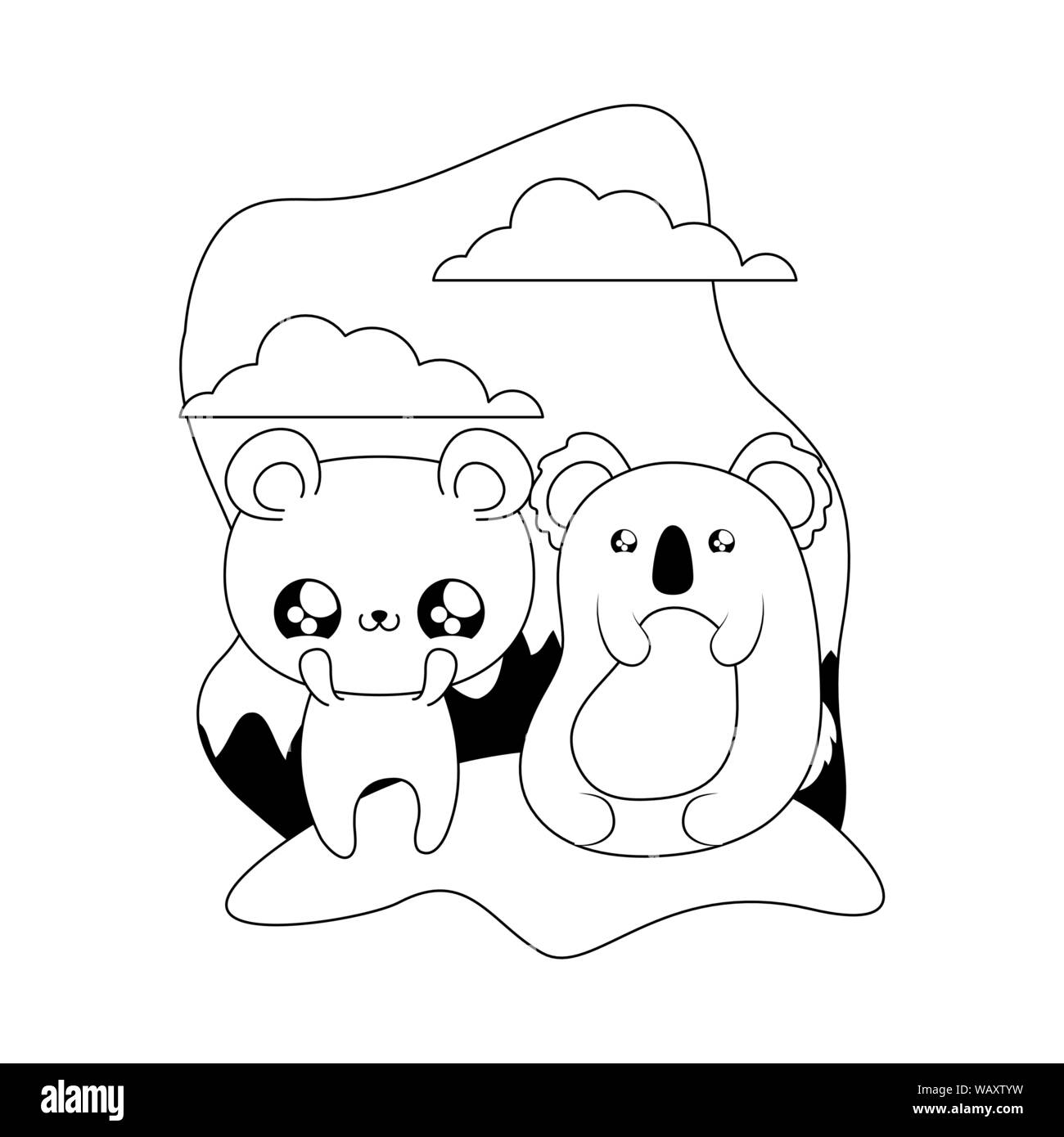 cute bear with koala baby animals kawaii style vector illustration design Stock Vector