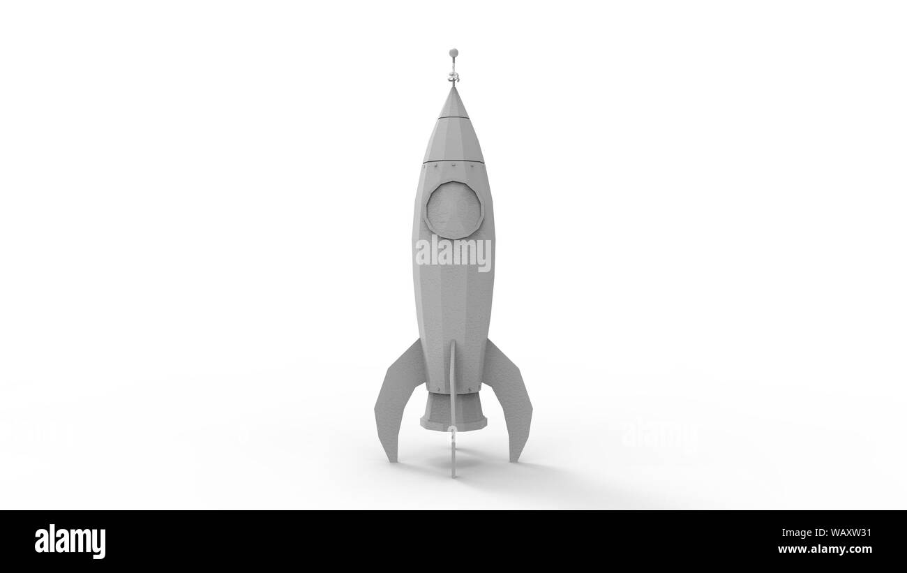 3D rendering of cartoon toy rocket ioslated on white background. Ready ...