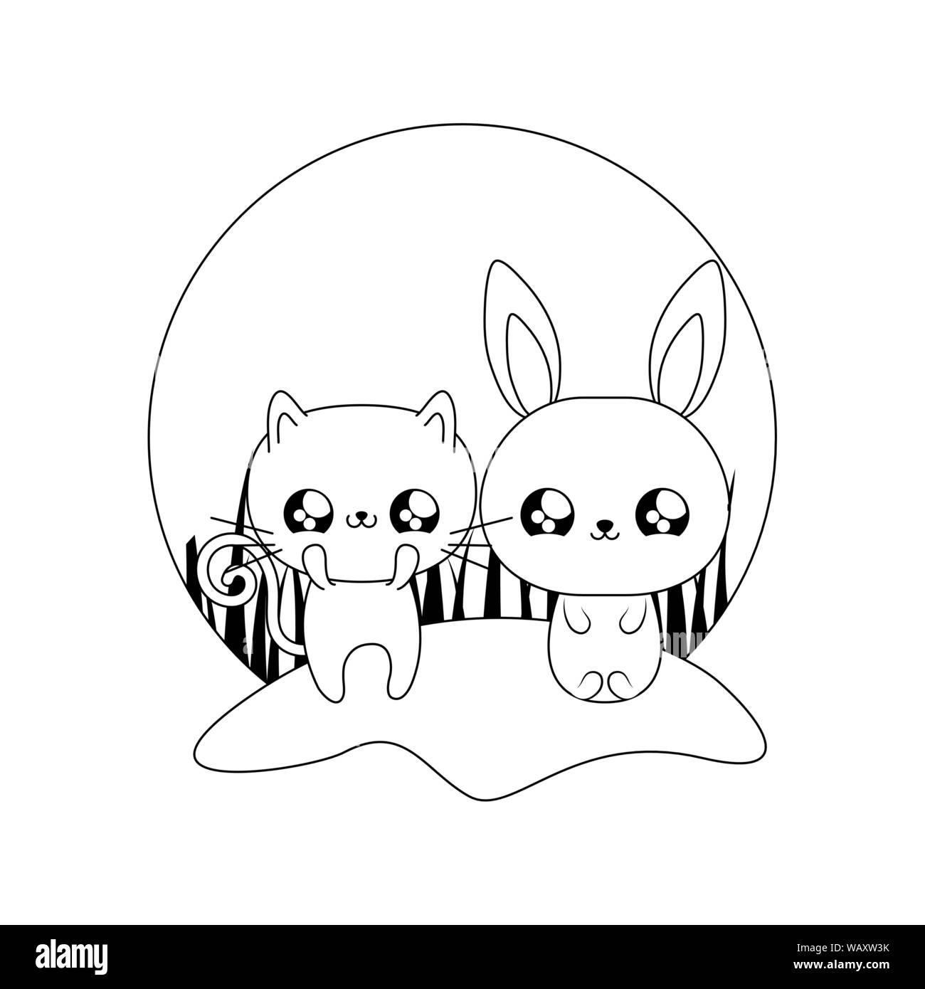 cute cat with bunny baby animals kawaii style vector illustration ...
