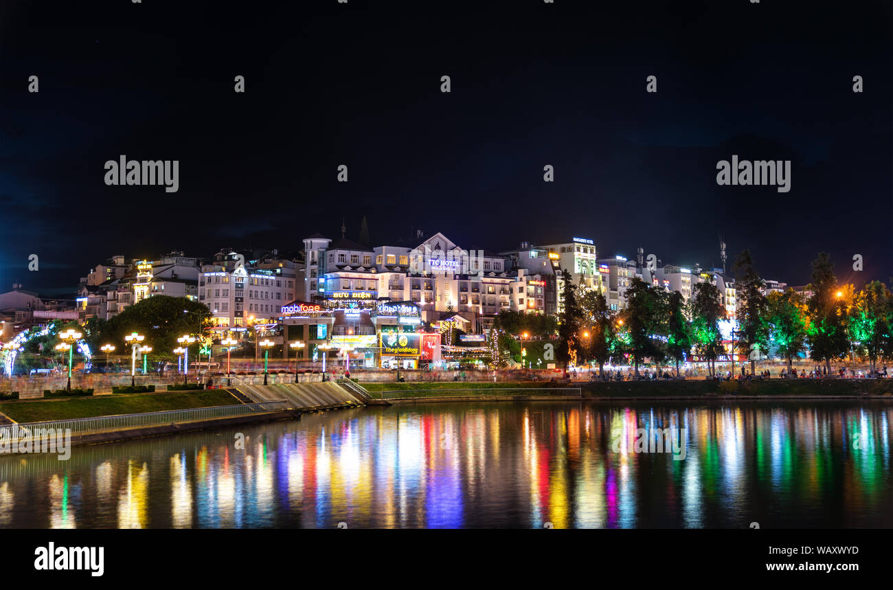 Dalat city in Vietnam by night Stock Photo