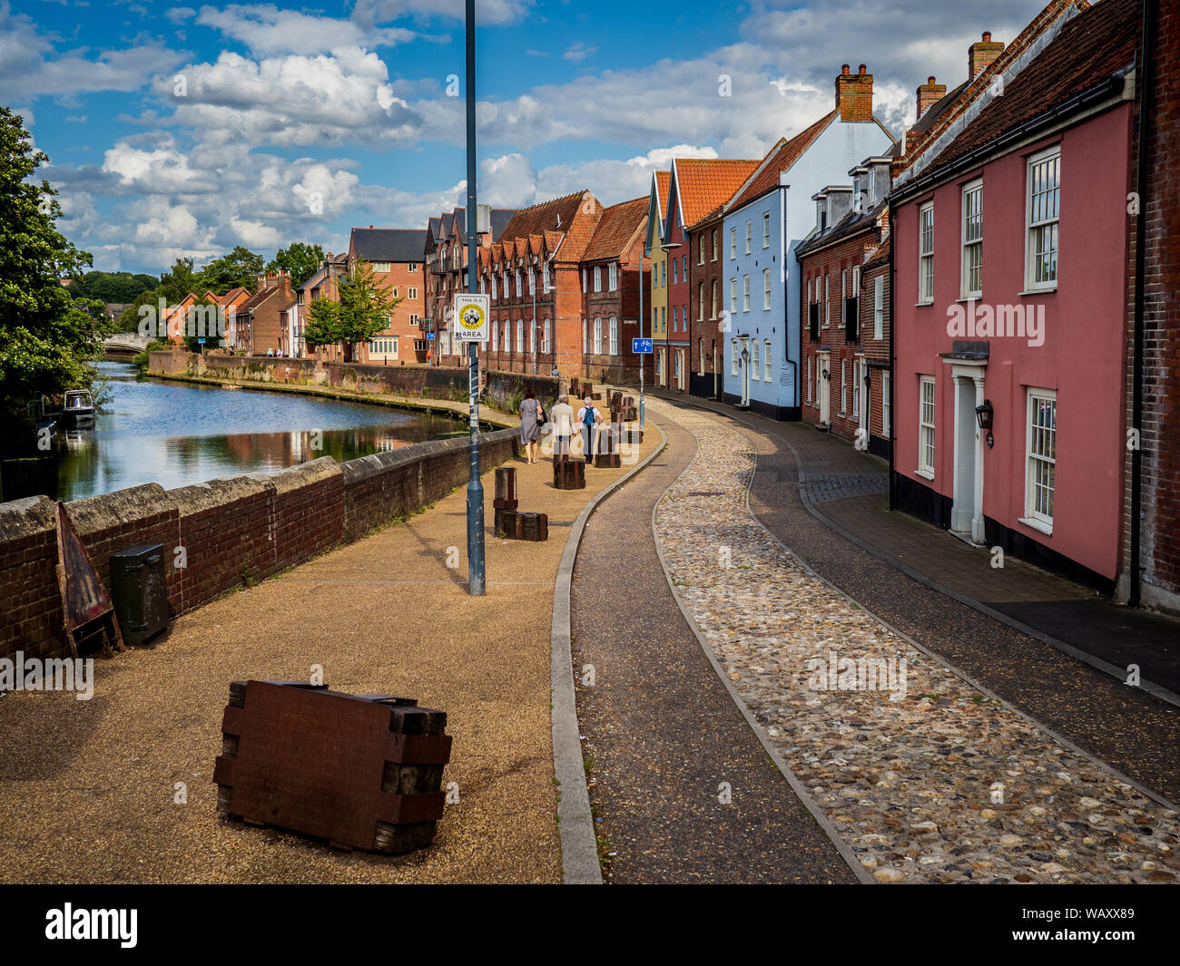 Norwich Quayside - houses on Norwich Quayside in the City Centre next to the River Wensum Stock Photo