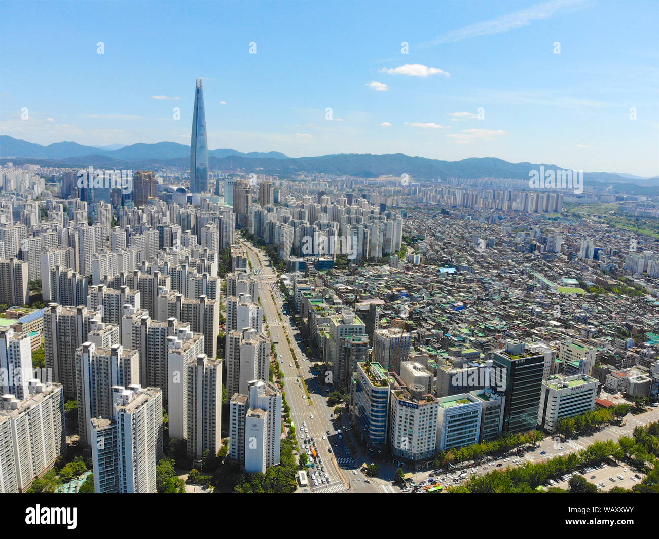 Aerial view cityscape of Seoul, South Korea. Aerial View Lotte tower at