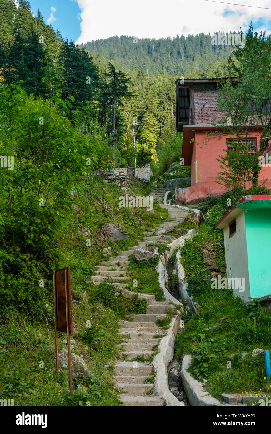 Rustic Himalayan Village in himachal Manali - Stock Photo