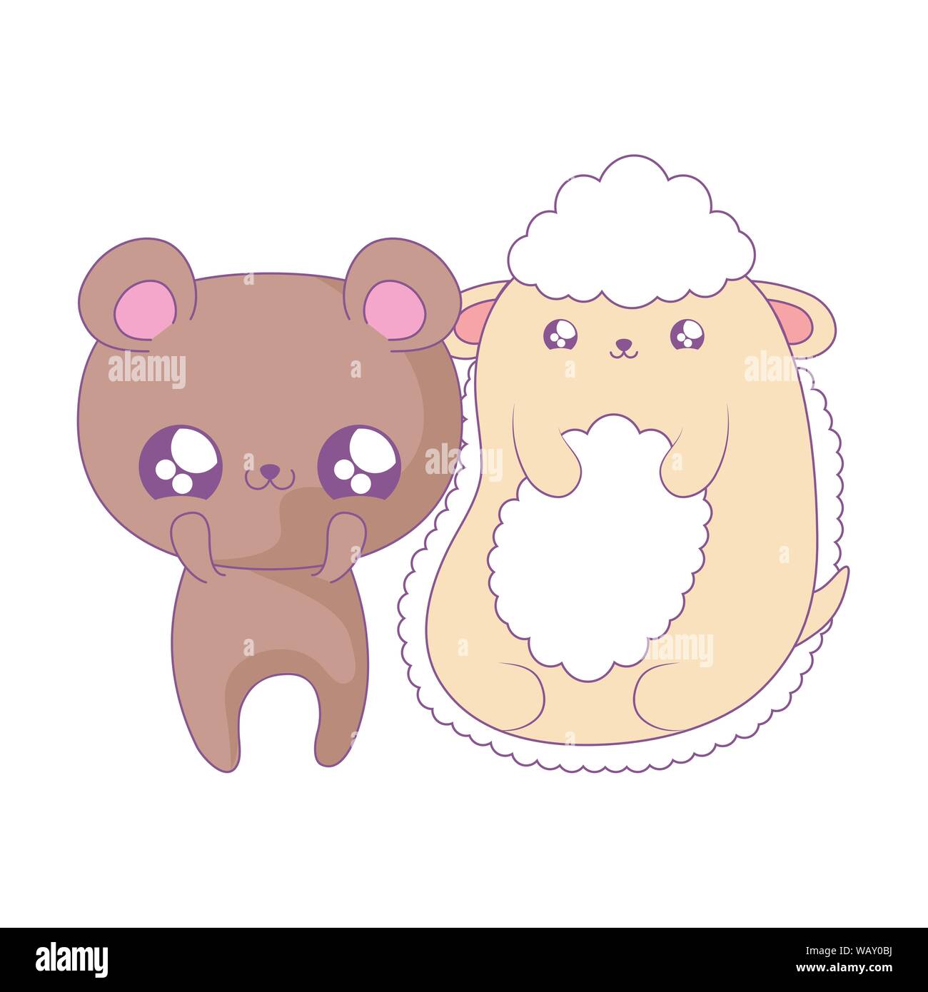 cute bear with sheep baby animals kawaii style vector illustration ...