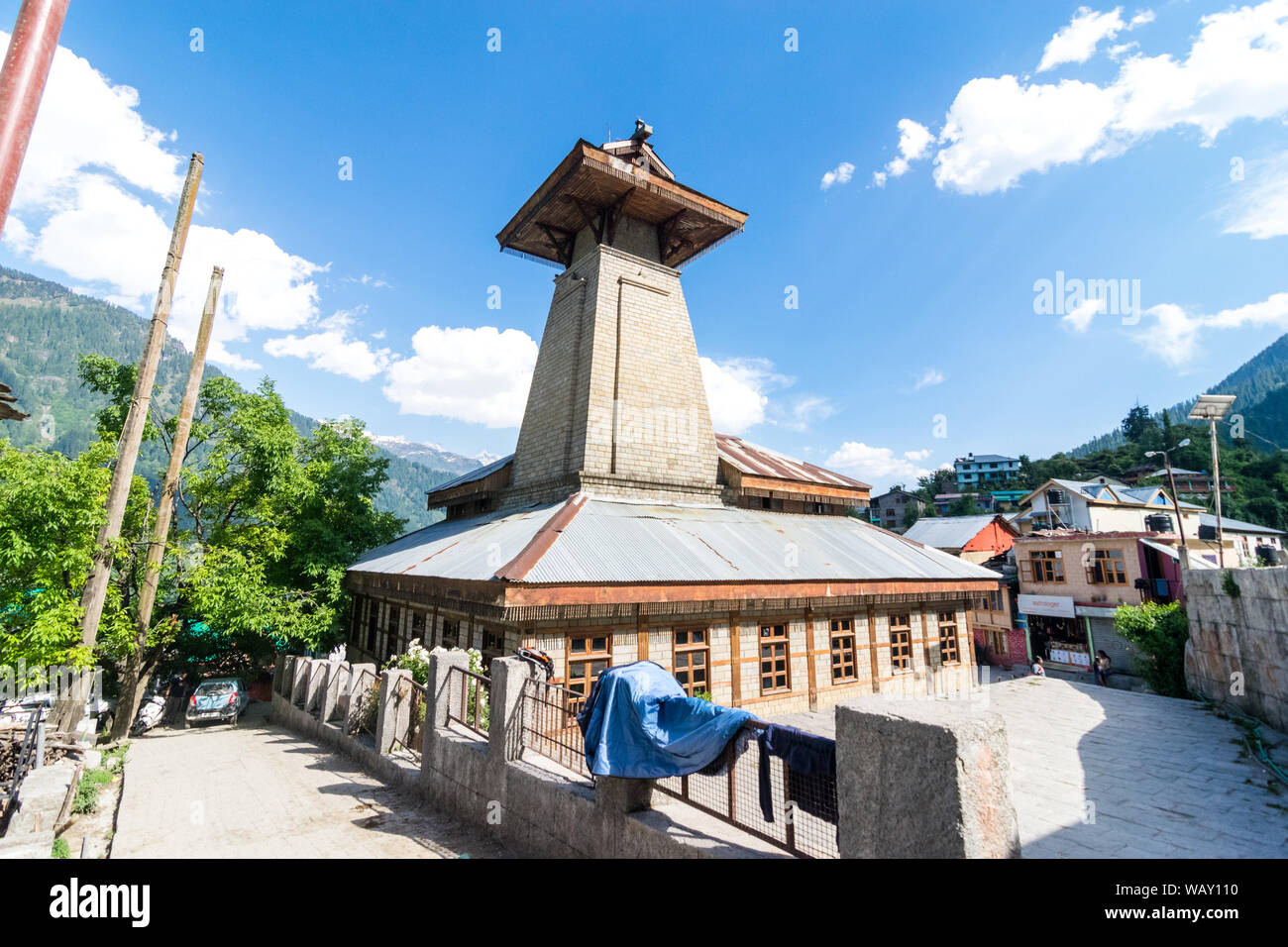 Manali, Himachal Pradesh, India - May 30, 2019 : Temple in Himalayas - Stock Photo