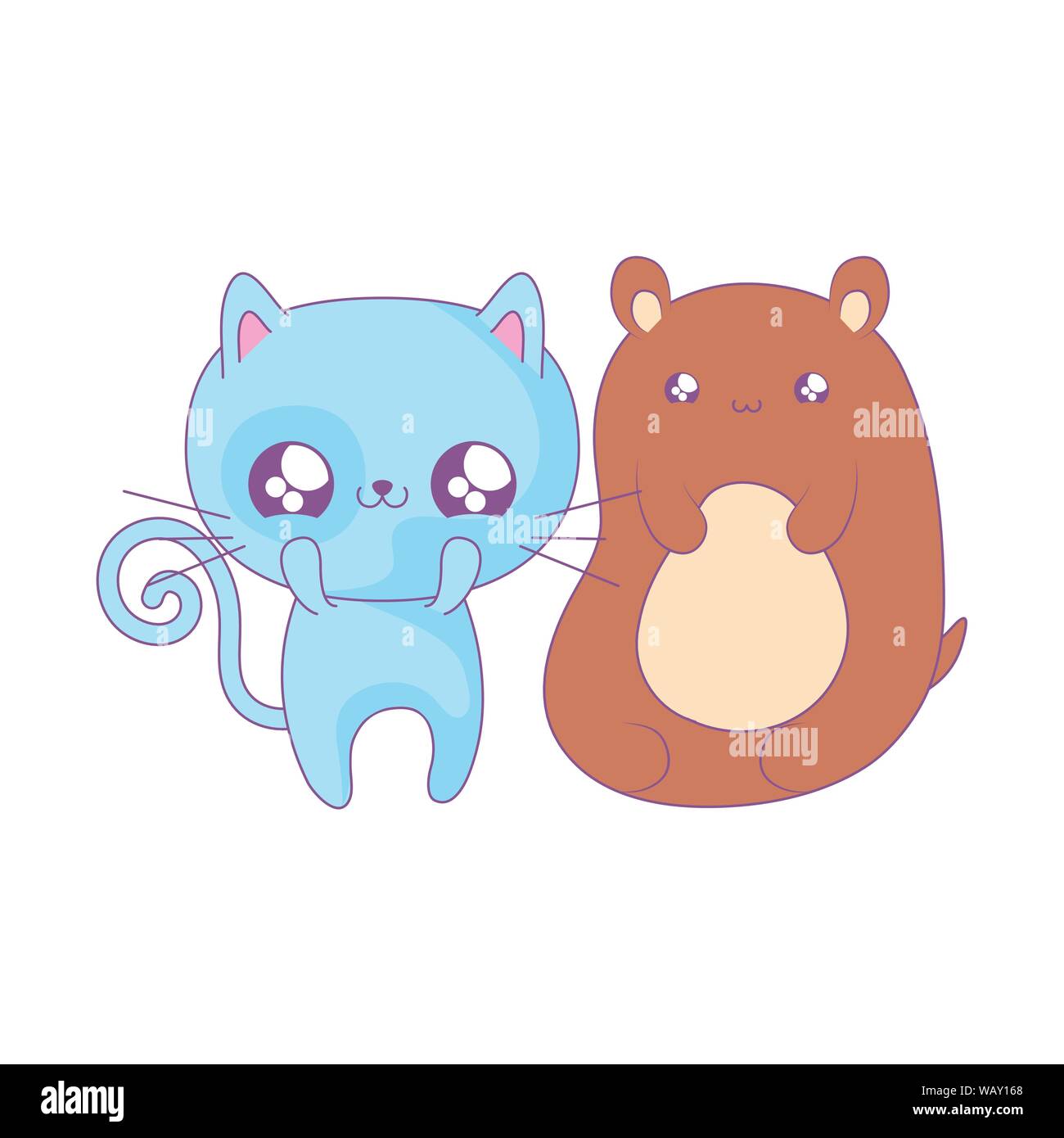 cute cat with bear baby animals kawaii style vector illustration design ...