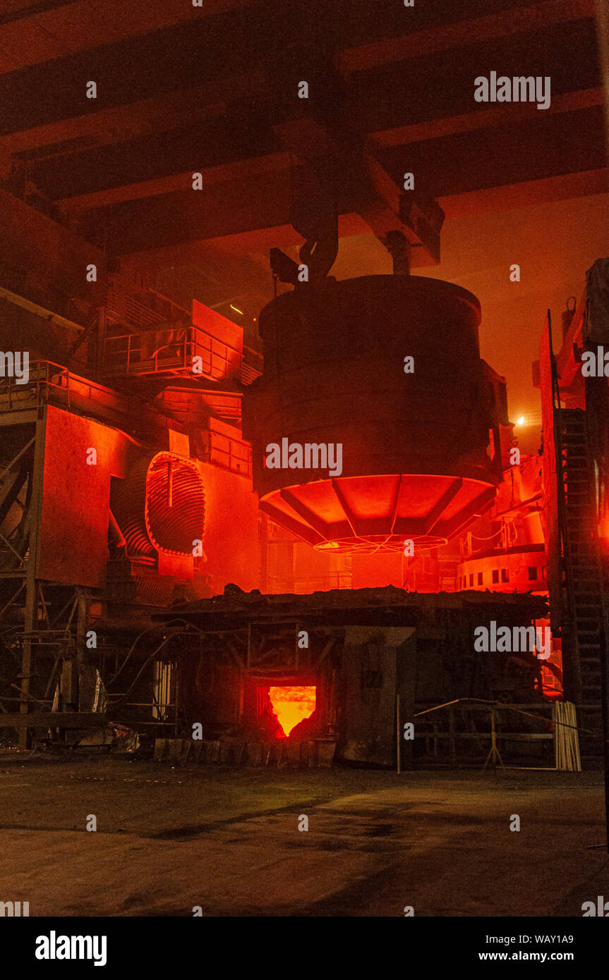 Blast furnace interior with steelmaking in progress. Please credit