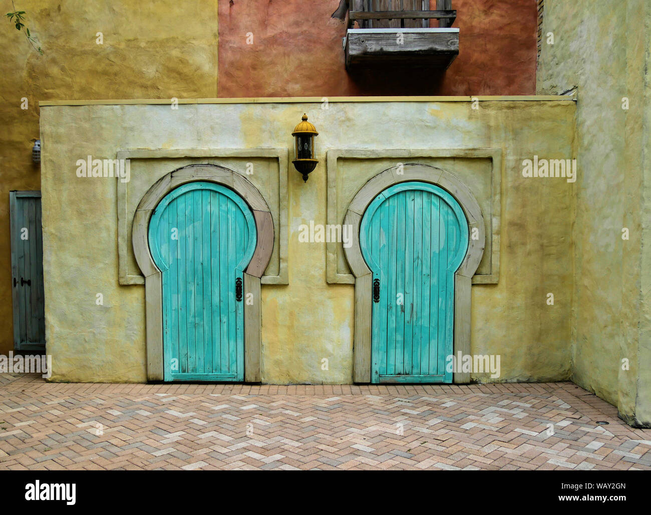 Colorful doorway entrance with architectural design and style Stock