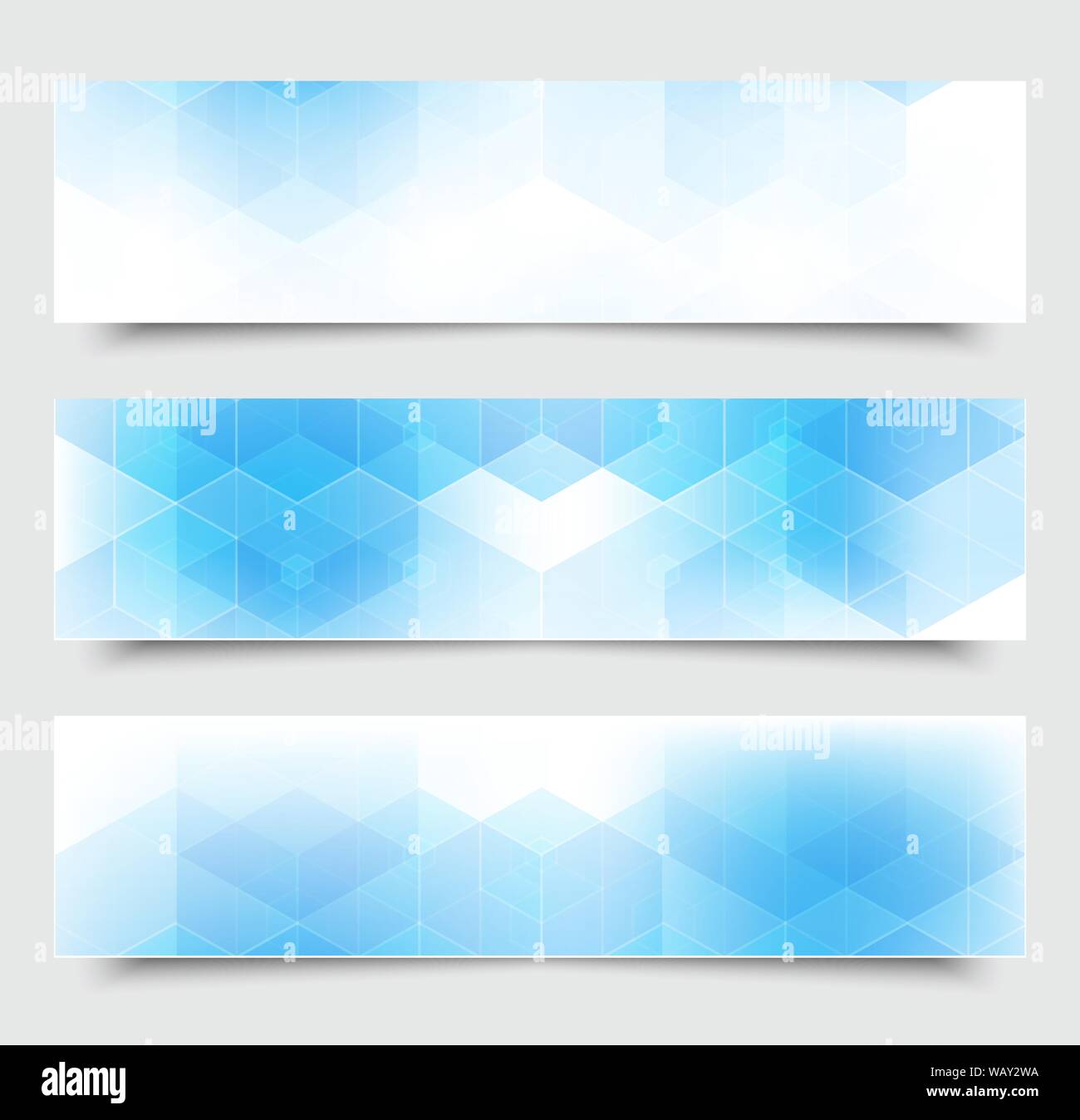 Vector abstract blue horizontal banners with geometric hexagonal background Stock Vector