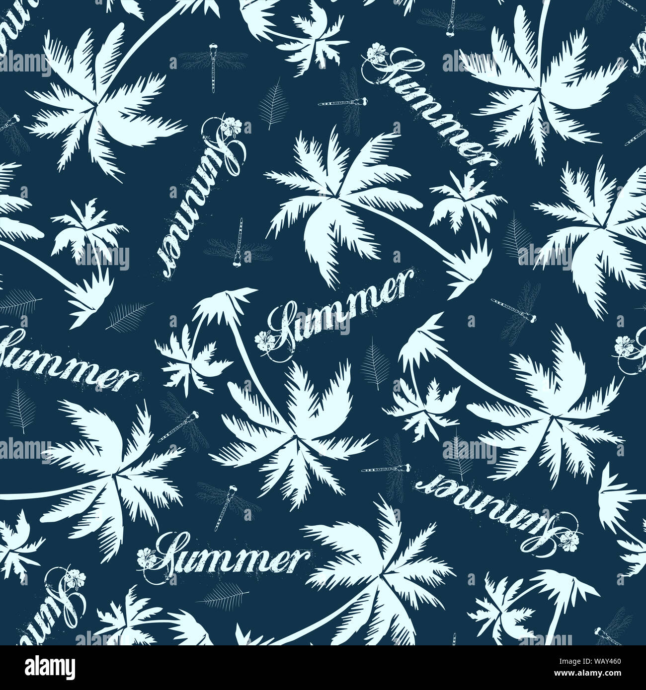 Summer seamless pattern, vector illustration with palm tree