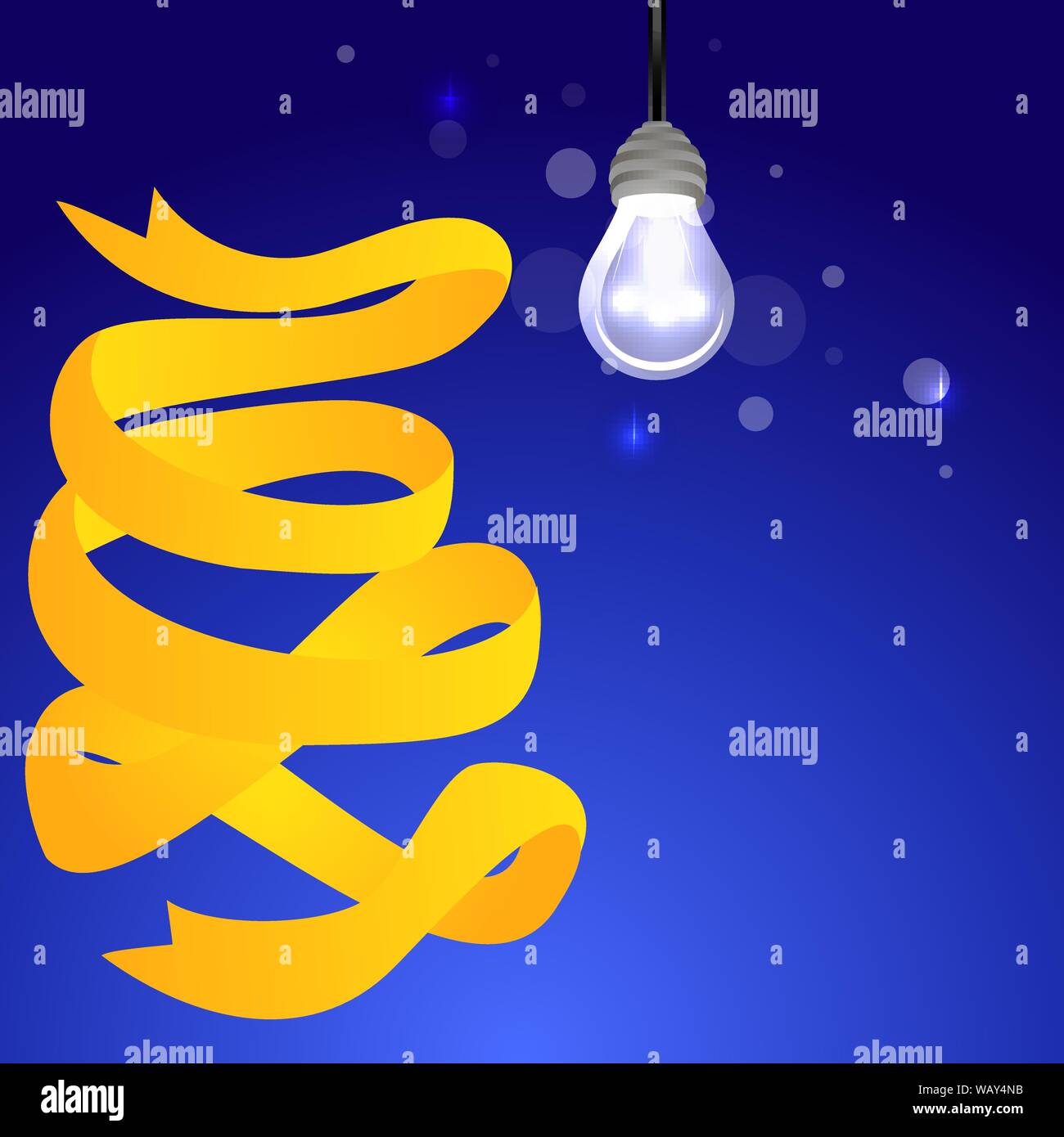 Creative idea poster with lamp and ribbon , creative cartoon illustration for web and print Stock Vector