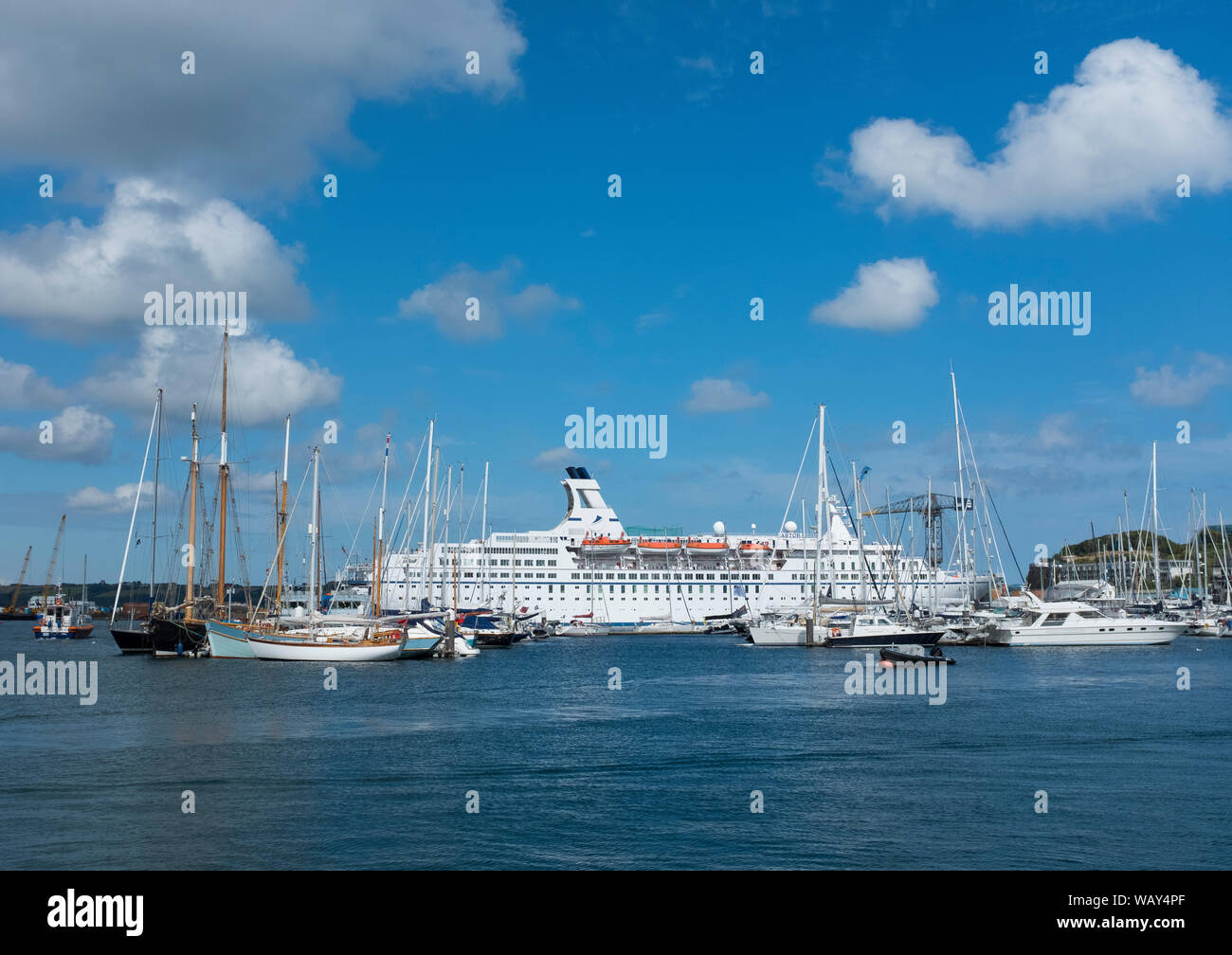 Cruise liner MS Astor moored at Falmouth harbour, Cornwall, England, UK Stock Photo