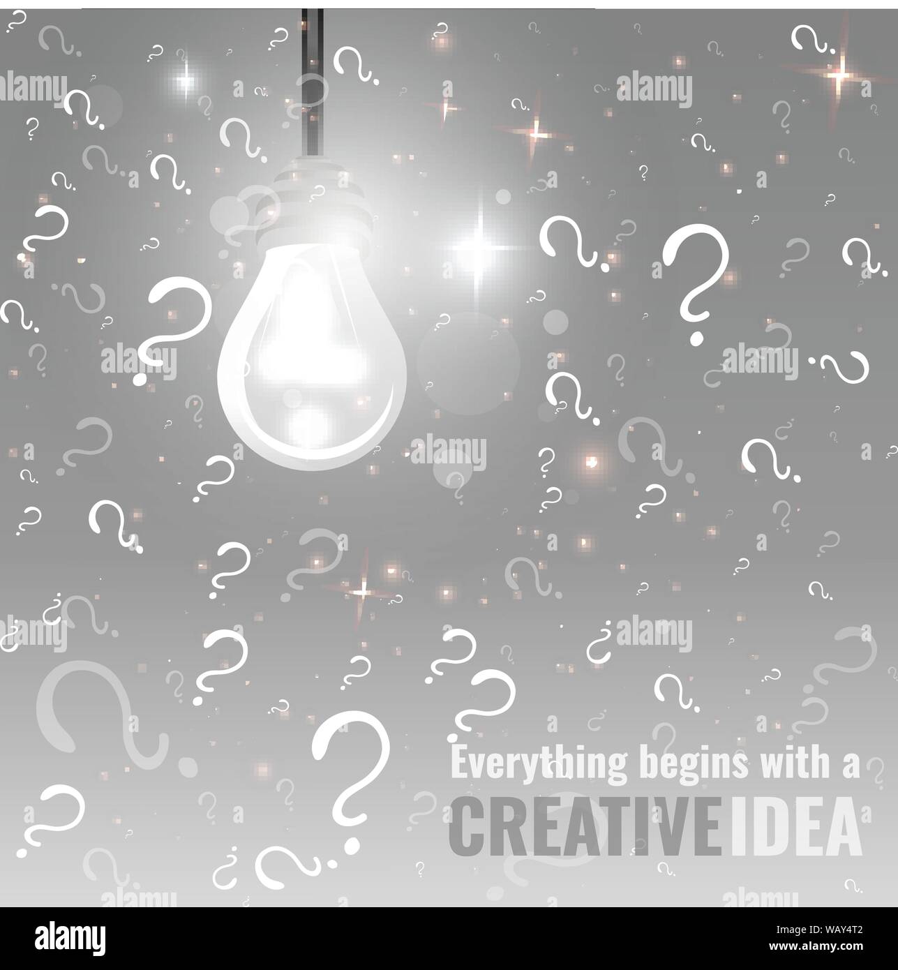 Glowing lamp with question signs , silver white illustration, clean ...