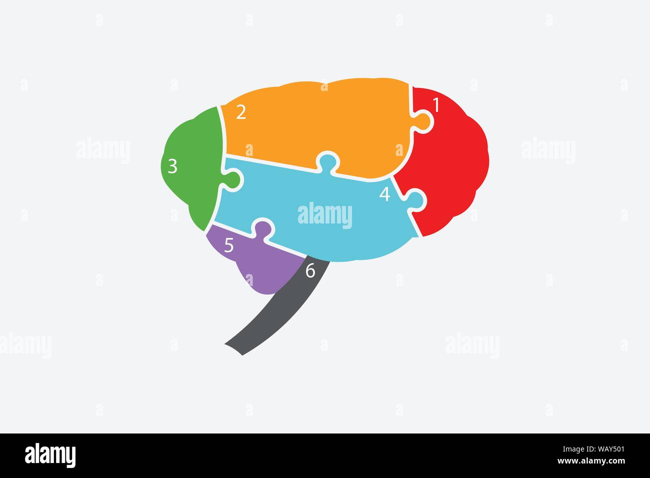 Brain divided in six parts like puzzle. Function zones. Vector Stock Vector