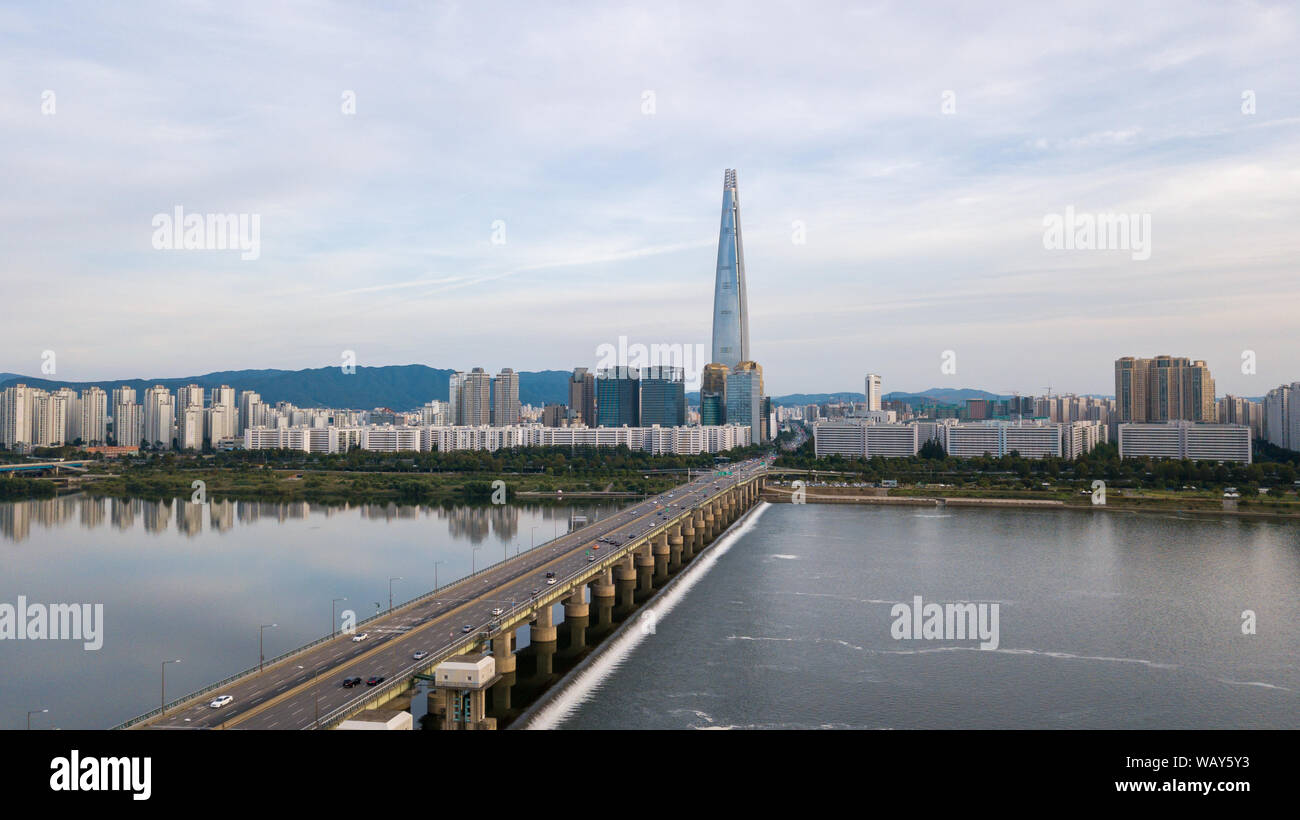 Aerial view of Seoul City Skyline,South Korea. Stock Photo