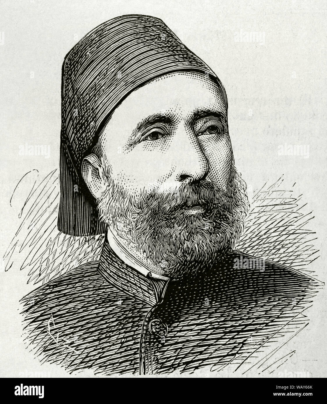 Midhat Pasha or Ahmed Sefik Midhat Pasha (1822-1883). Twice Ottoman grand vizier. He led the Ottoman constitutional movement of 1876 and introducing the First Constitutional Era. Engraving. La Ilustracion Española y Americana, June 30, 1876. Stock Photo