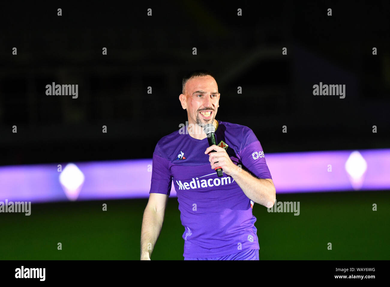 Firenze, Italy, 22 Aug 2019, Franck Ribéry during Presentazione nuovo acquisto della Fiorentina - Franck Ribéry Campionato Italiano di Calcio Serie A - Credit: LPS/Lisa Guglielmi/Alamy Live News Stock Photo