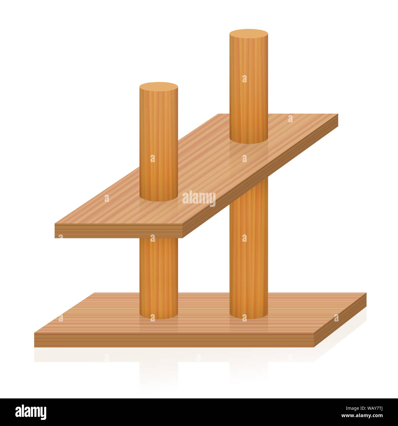 Impossible object. Two sticks pierce two planks, which are oriented differently in the perspective. Paradox, conflicting, incompatible, false . Stock Photo