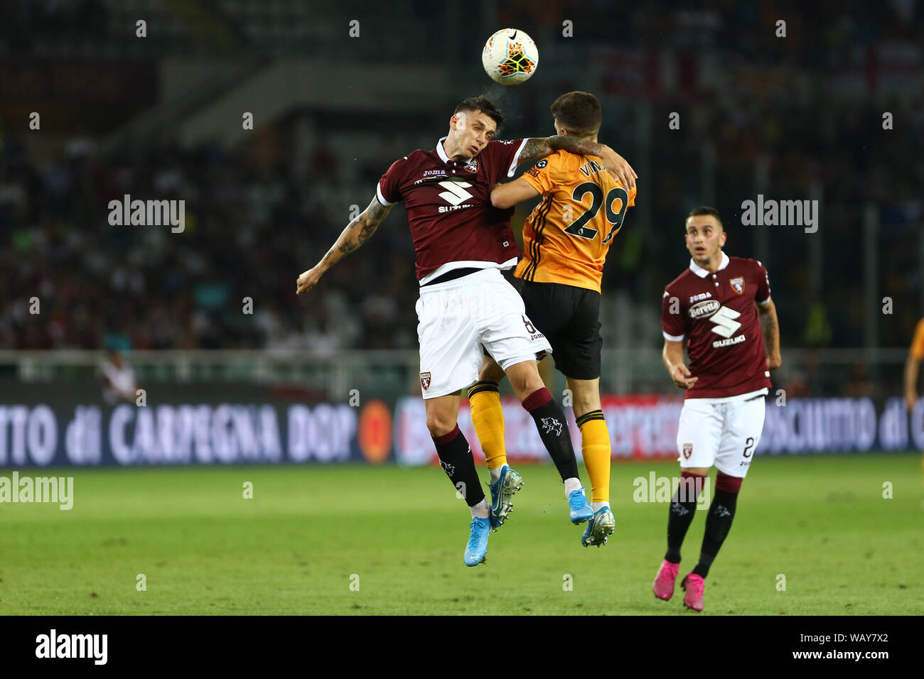 Torino, Italy. 22nd Aug, 2019. Ruben Vinagre of Wolverhampton Wanderers Fc in action during the UEFA Europa League playoff first leg football match between Torino Fc and Wolverhampton Wanderers Fc. Credit: Marco Canoniero/Alamy Live News Stock Photo