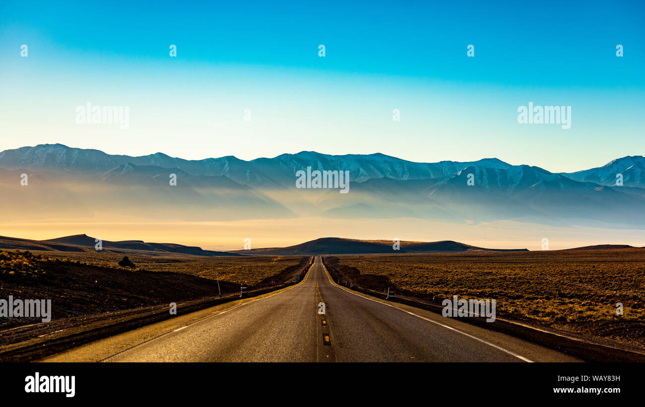 Toiyabe Mountains at Sunrise on Nevada Loneliest Road in America US-50 Stock Photo