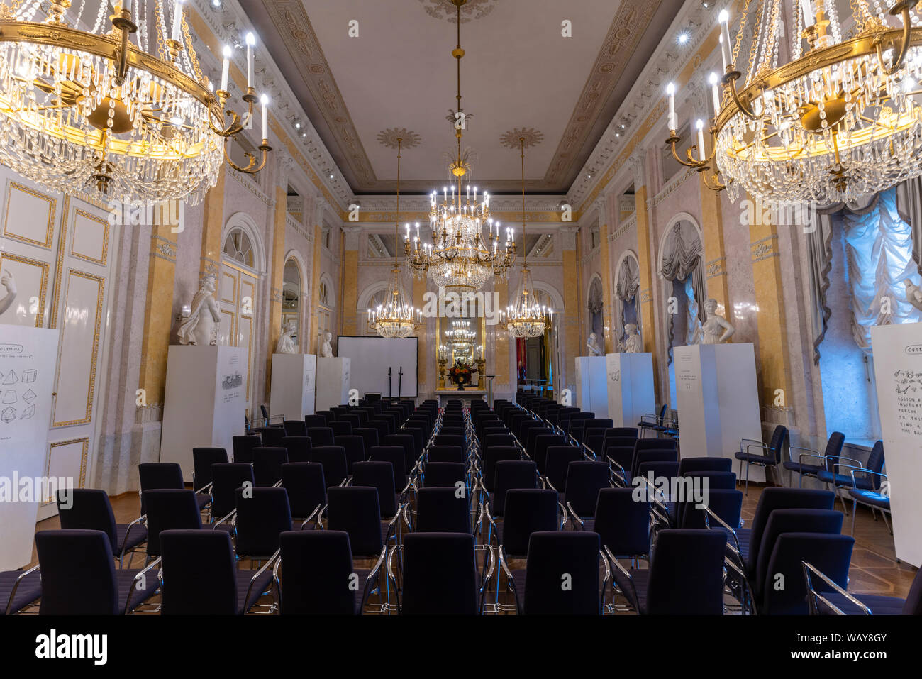 Baroque decorated conference room inside the old Schonbrunn Palace, Vienna, Austria Stock Photo