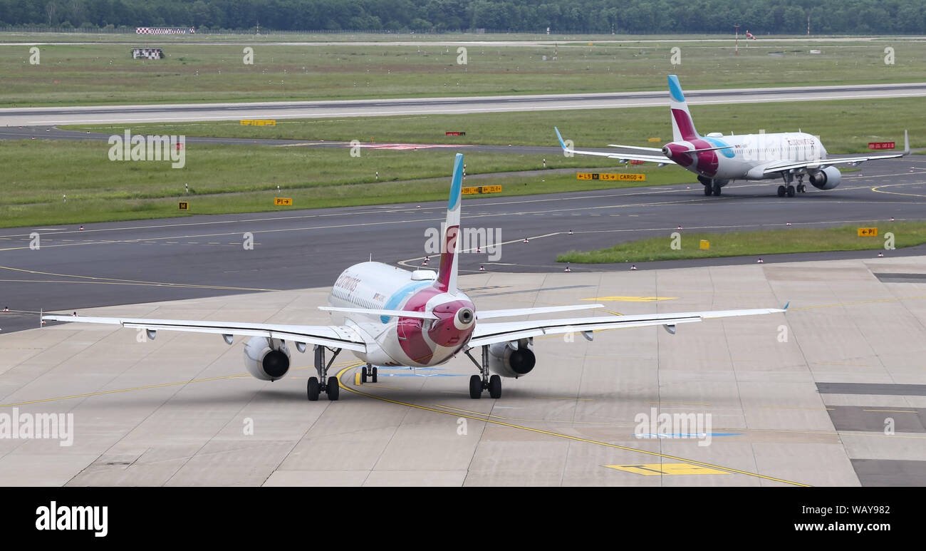 DUSSELDORF, GERMANY - MAY 26, 2019: Eurowings Airbus A319-132 (CN 2976) taxi in Dusseldorf Airport. Stock Photo